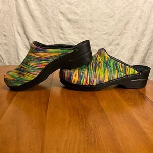 Sanita Danish Clogs Womens Size 39‎ Vegan Rainbow Tie Dye Slip On Shoes Boho